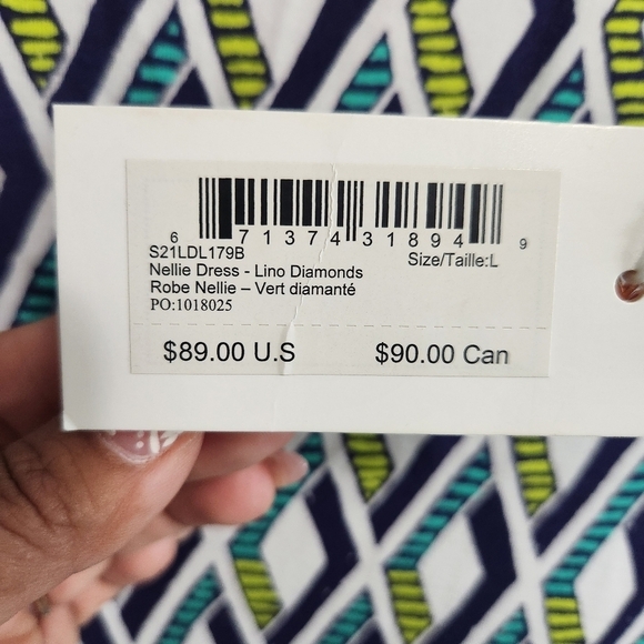 NWT HATLEY NELLIE SHIFT DRESS GEOMETRIC NAVY GREEN WHITE SZ L - Picture 10 of 12